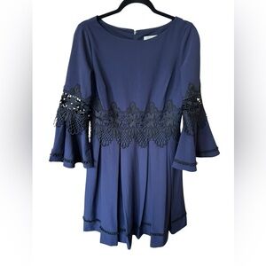 Eliza J Elegant Navy Blue/black Lace Trim size 8